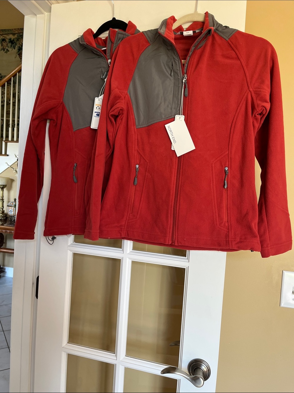 Women's Red Utility Fleece Jacket with Contrast Yoke by, two jackets new